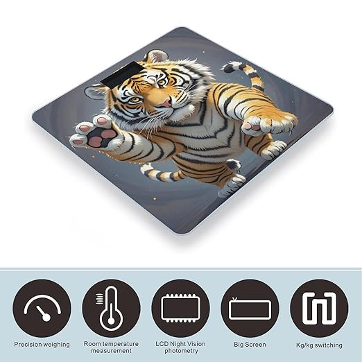 Tiger Head with Raised Paws Bathroom Scale for Body Weight Bathroom Weighing Scales with Back Lit LED Display Sturdy Tempered Glass Body Weight Bathroom Scale 400lb Weighing