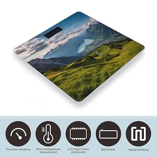 Switzerland Alps Scale for Body Weight Anti-Slip Sturdy Tempered Glass Weighing Machine Highly Digital Accurate Bright LCD Bathroom Scale for Household Gift