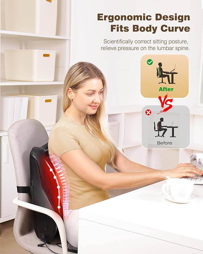 KINGJOY Back Massager for Pain Relief Deep Tissue Full Back Massager with Heat 3D Kneading Massage Pillow with 3 Intensities for Back Neck Shoulder Spot Massage Gifts for Women Man
