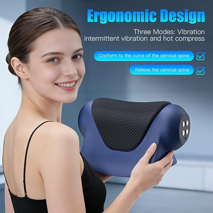 3-in-1 Neck Massager with Heat Red Light &amp Vibration Adjustable Heated Neck Stretcher 3 Adjustable Modes Cervical Traction Device Suitable for Pain Relief