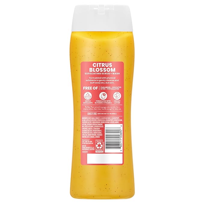 Suave Citrus Blossom Exfoliating Body Wash &amp Scrub with Glycerin &amp Vitamin E Sulfate-Free Hydrating Cleanser for Soft Smooth Skin 6 Count 18 FL OZ