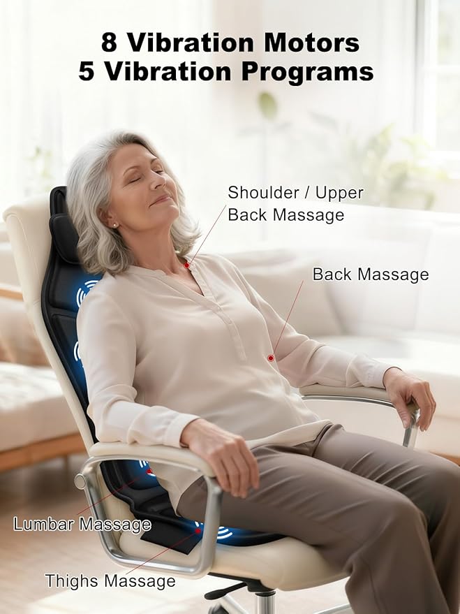 Vibration Back Massager for Chair with Heat Massage Chair Heating Pad with Lumbar Traction Seat Massager for Seniors Office Workers &amp Family Fatigue &amp Pain Relief in Office Home Use