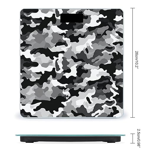Black Grey White Camo Scale for Body Weight Safe Rounded Corners Tempered Glass Digital Bathroom Scale LED Display 400lb Capacity Weight Scales with High Precision Sensors