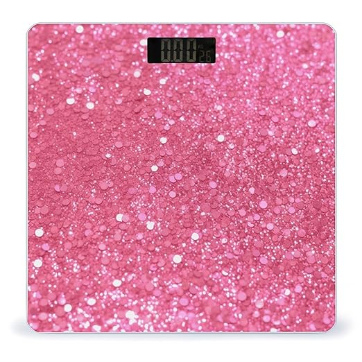 Sparkling Pink Glitter Scale for Body Weight Anti-Slip Tempered Glass Digital Bathroom Scales Clear LCD Display Weighing Scale Safe Rounded Corners Smart Scales