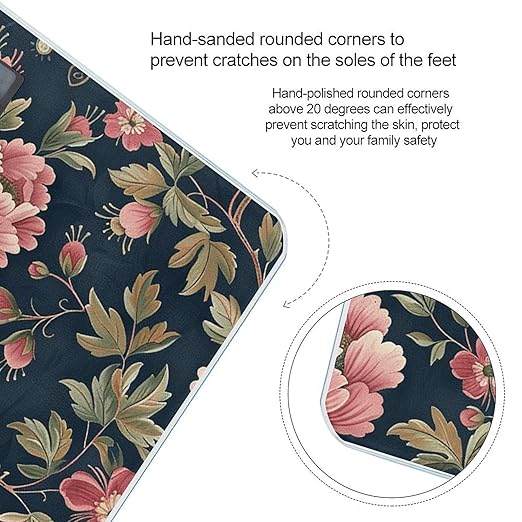 Digital Bathroom Scale for Body Weight Scale with Bright LCD Display High Accuracy Step-On Technology Auto On/Off Green Floral Pattern Digital Scales 400 Lbs /180kg