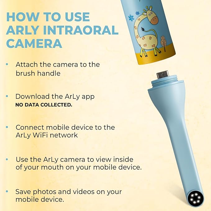 Arly Cam-Brush 2 - Wireless Intraoral Camera &amp Sonic Electric Toothbrush for Kids - Light Blue