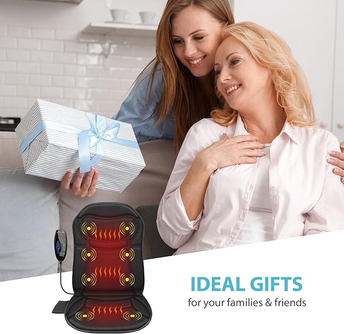 Back Massager Chair Pad Back Massager with Heat 5 Vibration Modes &amp 2 Heat Levels Massage Seat Cushion Electric Massage Pad for Back Pain Relief Christmas Gifts for Dad Men Mom Women