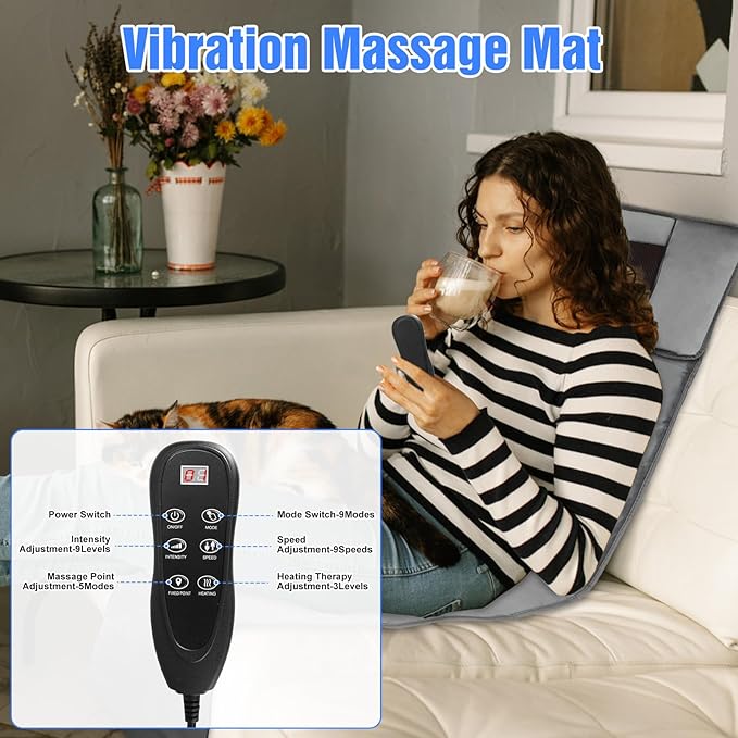 Full Body Massage Mat with HeatElectric Massage Pad with Shiatsu Neck Back Massage PillowMassage Mattress Chair Pad W/ 10 Vibration Motors 3 Heating Levels for NeckBack&ampFull Body Pain Relief