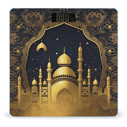 Eid Golden Mosque Scale for Body Weight Highly Accurate Digital Bathroom Scale Sturdy Tempered Glass Weighing Scales with LCD Display Fashion Body Fat Smart Scales 400lb