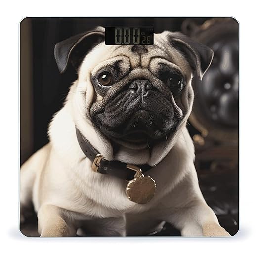 Digital Bathroom Scale for Body Weight Scale with Bright LCD Display High Accuracy Step-On Technology Auto On/Off Cool Pug Dog Digital Scales 400 Lbs /180kg