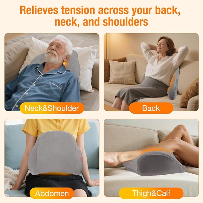 BIBIRE Shiatsu Back Massager with Heat - Deep Tissue Massage for Neck Shoulder &amp Lower Back Pain Relief - Rechargeable Portable Back Massager for Home Office Car