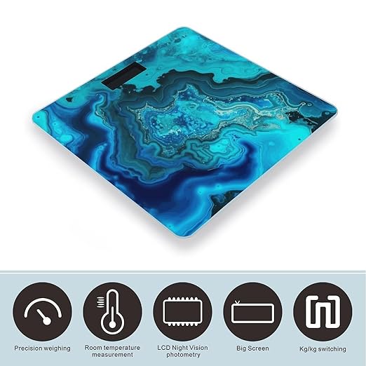 Bright Aqua Blue Turquoise Scale with LCD Precision Weighing Scales Sturdy Tempered Glass Weight Scales Easy-to-Read Anti-Slip Weight Digital Bathroom Scale for Daily