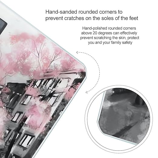 Paris Street Eiffel Tower Pink Floral Scale for Body Weight Anti-Slip Sturdy Tempered Glass Weighing Machine Highly Digital Accurate Bright LCD Bathroom Scale for Household Gift