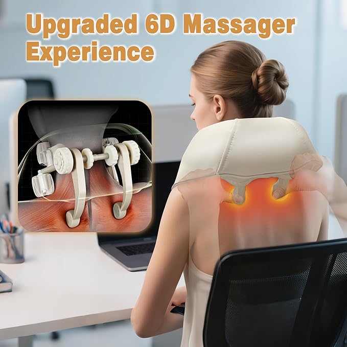 Joyset Neck Massager for Pain Relief Deep Tissue Cordless Neck Massager and Shoulder with Heat 6D Kneading Shiatsu Massage for Legs Body Chrismas Birthday Gift