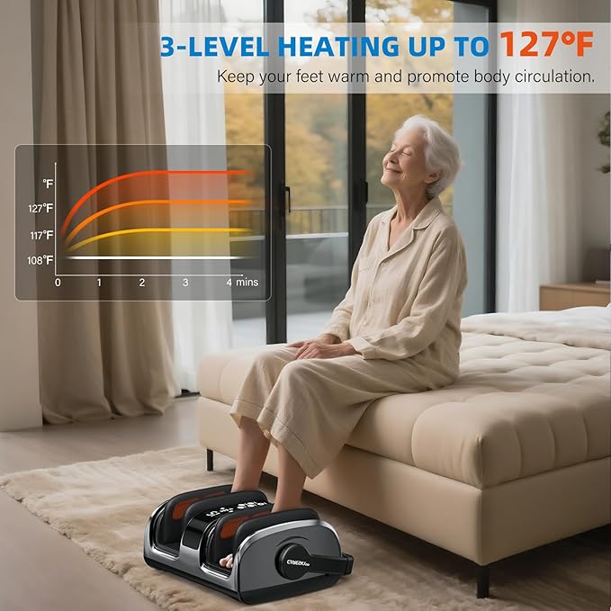 HSA Eligible FSA Shiatsu Foot Massager with Heat for Neuropathy and Pain Relief 3 Heat Therapy 5 Intensity Deep Kneading Rolling for Calf-Feet-Arm Relaxation Plantar Fasciitis