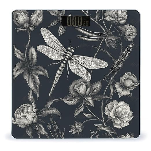 Black Flowers and Dragonfly Smart Scale for Body Weight Accurate Bathroom Scale with LED Display Digital Weight Scales Weighing Machine High Precision Scales for Bath Home