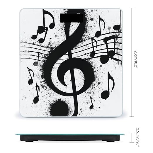 Smart Scale for Body Weight Digital Bathroom Weighing Scale Energy Saving Scale Gunge Black and White Music Notes