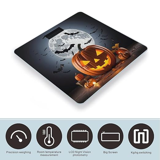 Halloween Moon Bat Pumpkin Scale for Body Weight Accurate Digital Bathroom Scale Toughened Glass High Precision Scales Smart Weight Scales with Large LCD Backlight Display Weighing Machine