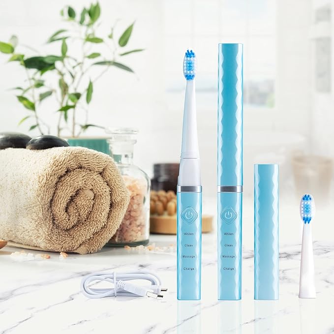 Pop Sonic USB Charge Anywhere Toothbrush (Hawaiian Blue) | Rechargeable Toothbrush w/Up to 40000 Brush Strokes/Minute-Long-Lasting Nylon Bristles - Teens &amp Adult with Quadrant Pacer