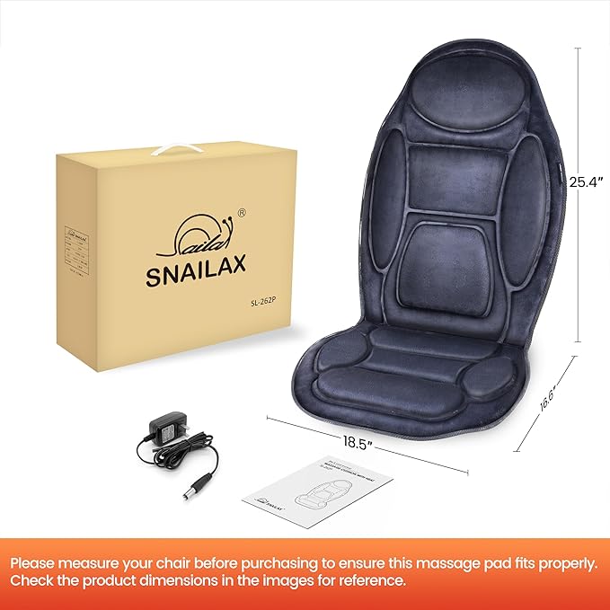 Snailax Vibration Back Massager with Heat Massage Seat Cushion with 6 Vibrating Motors and 2 Heat Levels Massage Chair Pad for Home Office use Gifts for Him Her