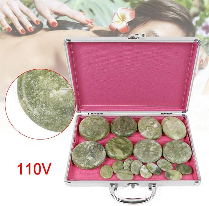 YIYIBYUS 16PCS Hot Stone Massage Spa Set Natural Jade Heated Warmer Heating Rocks with Package Box for Spa
