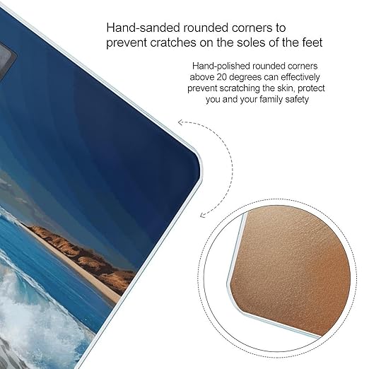Blue Sea Sandy Beach Digital Bathroom Scale for Body Weight Weighing Scale with Backlit LCD Display High Precision Measurements &amp Measures Weight Up to 180kg