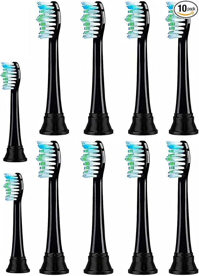 Replacement Toothbrush Heads ONLY Compatible with COULAX U17 U15 C15 H15 and PHYLIAN H15 / PRO U17 ToothburshSensitive Replacement Brush Heads10 Pack BLACK