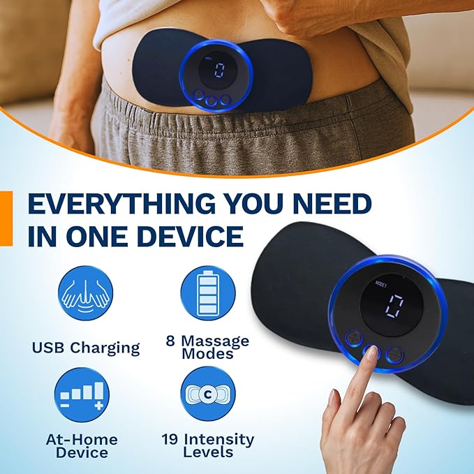 ESPF Massager for Pelvic Floor | Wireless Rechargeable EMS Mini Massager with 8 Modes Compact Muscle Stimulator with Sticky Pads for Back Waist Abdomen &amp Pelvic Area Relaxation