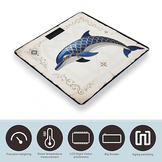 Dolphin Gothic Art Scale for Body Weight Sturdy Tempered Glass Weighing Scales with LCD Display Accurate Digital Bathroom Scale Convenient Body Fat Smart Scales Easy Read