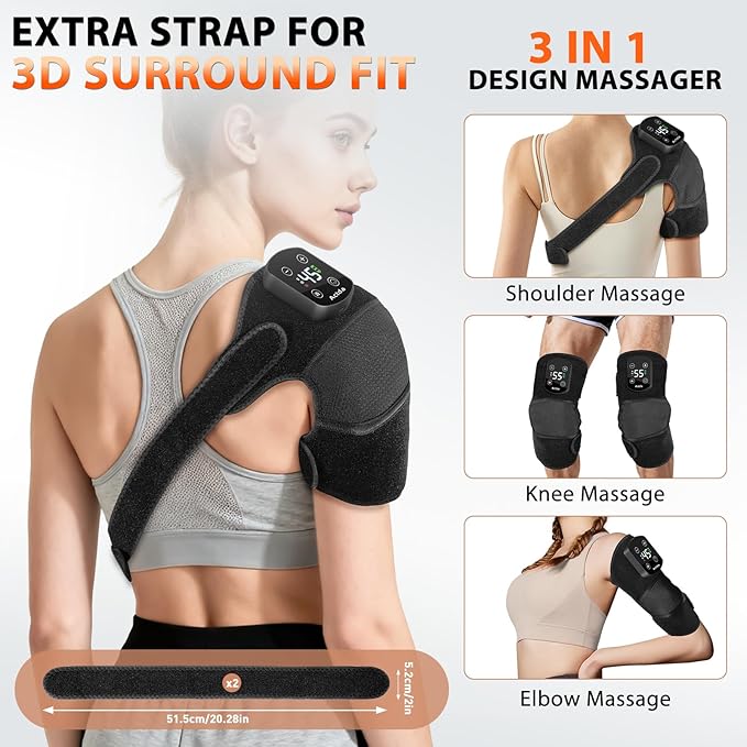 Cordless Knee Massager for Pain Relief Electric Heated Knee Warmer with 5 Heat Levels and 3 Massage Modes Portable Knee Brace Gifts for Men Women (Black(Single))