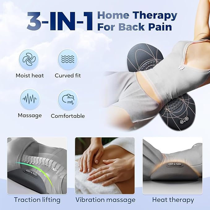Smooth Spine Triple Fusion Back Massager 2025 Upgraded 3 in 1 Neck Shoulder Backs Massagers with Traction Vibration &amp Heat My Soothe Lab (B)