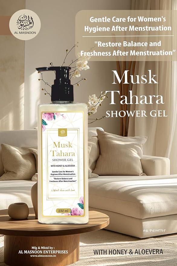 Musk Tahara Shower Gel for Women with Honey &amp Aloe Vera 250ml / Gentle Care for Womens Hygiene Post-Menstruation/Pack of 1