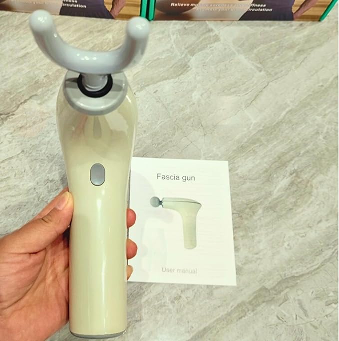 Deep Tissue Massage Gun Portable Percussion Muscle Massager with Four Interchangeable Heads Useful for Athletes Gym Office (Cream)