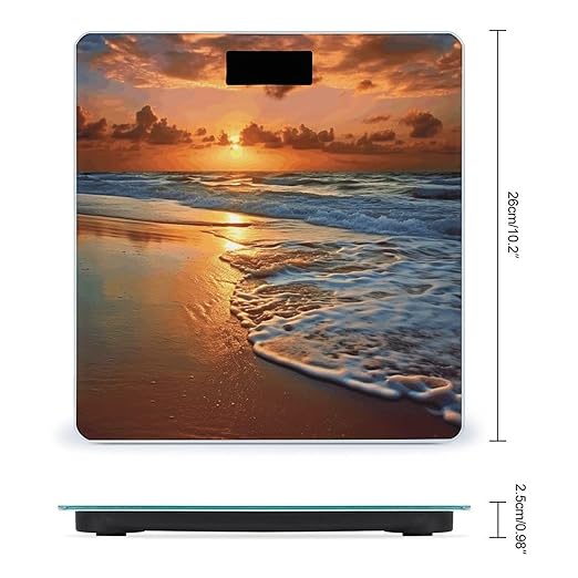 Evening Beach Sea Water Bathroom Scale Large LCD Backlight Display Digital Scale Rounded Corners Body Scales Automatic Power On/Off Bathroom Scales for Home Bedrooms