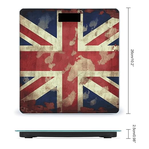 Vintage Union Jack British Flag Scale with LCD Easy-to-Read Anti-Slip Weight Digital Bathroom Scale Precision Weighing Scales Sturdy Tempered Glass Body Weight Scales for Daily Use