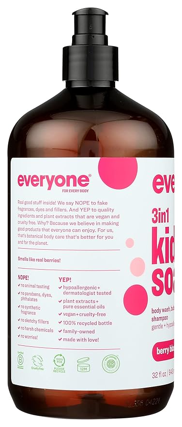 Everyone 3-In-1 Berry Blast Scent Gentle And Hypoallergenic Kids Soap Gluten Free 32 Fluid Ounce (Pack Of 1)