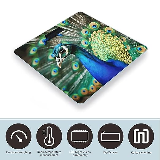 Beautiful Peacock Digital Bathroom Scale Fashion Unique Weight Scale BMI Anti-Slip Precision Weighing Scales Suitable for Home Bedrooms Use and Gift