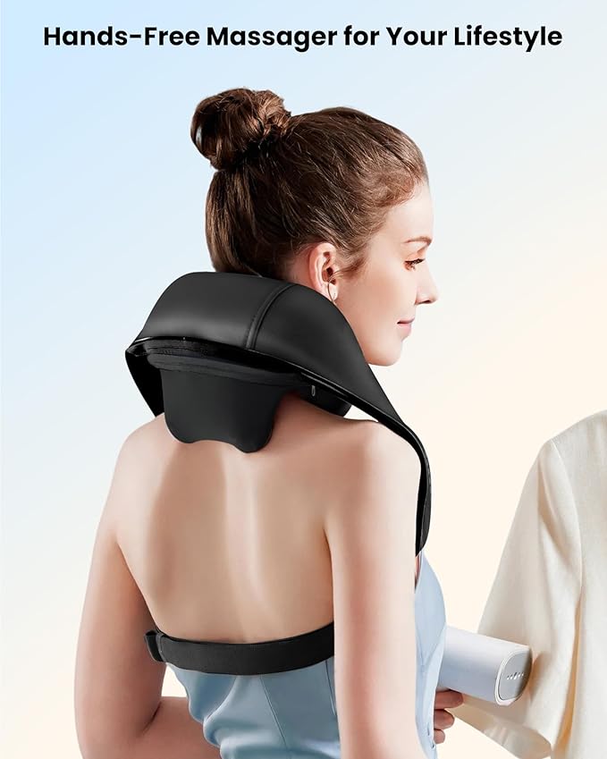COMFIER Shiatsu Neck Massager with Heat - Cordless 4D Neck and Shoulder Massager for Pain Relief Deep Tissue Graphene Heating Trapezius Muscle Relaxer Massage Pillow Black
