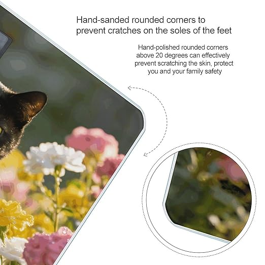 Black Cat in Flower Garden Weight ScaleClear LED Display Bathroom Digital Weighing ScaleTempered Glass Digital Bathroom Scale for Body Weight Capacity Up to 400 Lbs