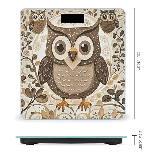 Cute Brown Cartoon Owls Weight Scale Large Bathroom Scales Digital Weight with Bright LED Display Non Slip Automatic Weighing Scale Fashion Weighing Machine for Body