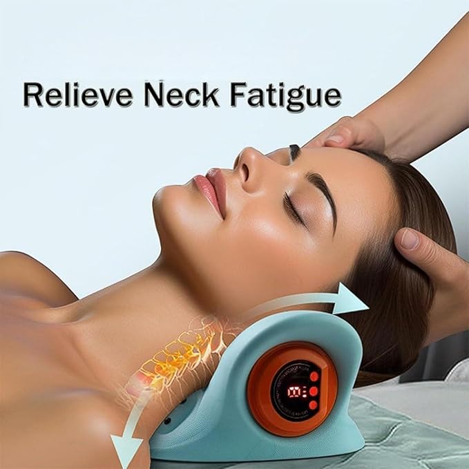 Massager Electric 6 Levels Massage Intensity Heated Stretcher 4D Portable Massager Cervical Stretching Pillow Massage for Neck &amp Shoulder Discomfort Relief (Blue)