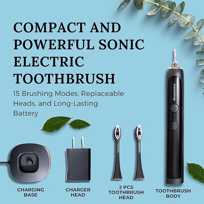 Electric Toothbrush for Adults Sonic Toothbrush with Replaceable Heads and 15 Brushing Modes Rechargeable Waterproof Toothbrushes for Plaque Removal with Charging Base and Travel Cap