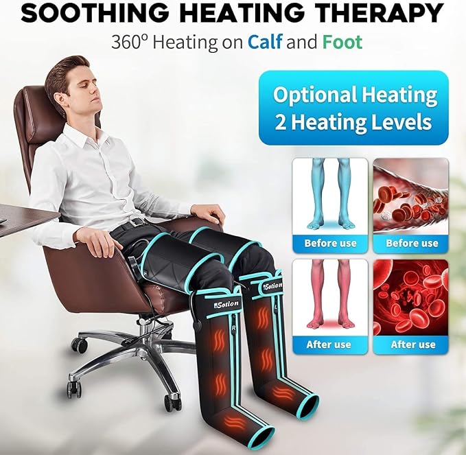 Leg Massager for Circulation and Pain Relief FSA HSA Eligible Air Compression Foot Massager with 3 Heat Levels 4 Modes 4-in-1 Foot Calf Knee &amp Thigh Knee Heating Therapy Gift for Mom Dad