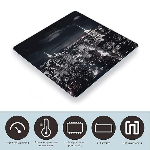 New York Night Sky Weight Scale Digital Electronic Scales Bathroom Scale Larg LCD Backlight Display High Precision MeasurementsTempered Glass