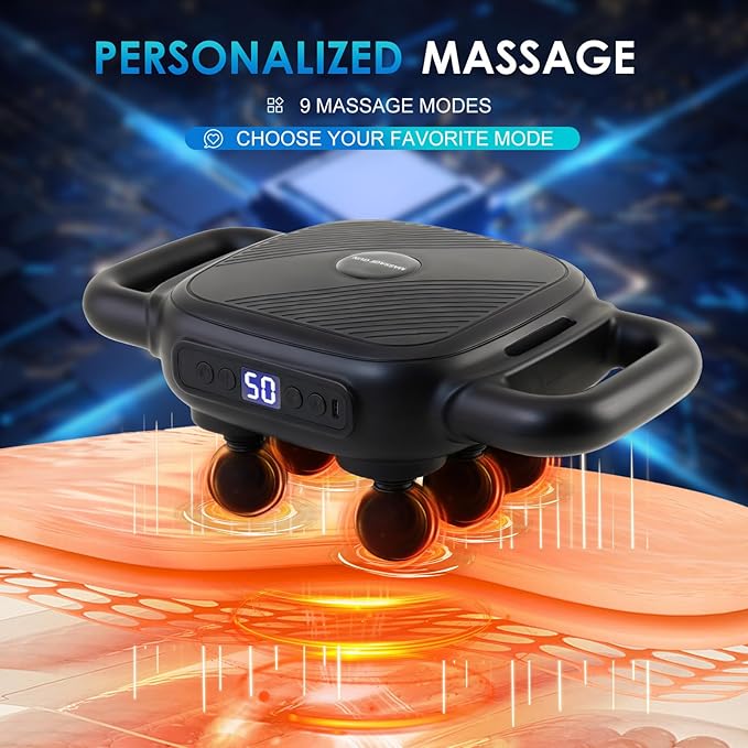 Six Head Massage Gun with 50 Adjustable Intensities &amp 9 Modes Massage Gun for Back Leg Muscle Pain Relief Ideal Gifts for Friends and Parents