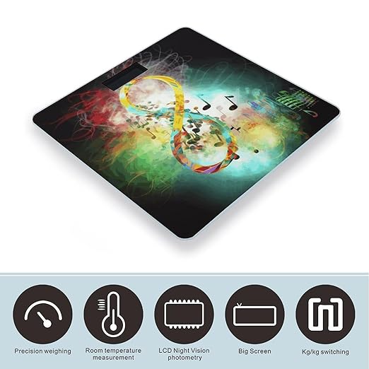 Abstract Music Symbol Scale for Body Weight Safe Rounded Corners Tempered Glass Digital Bathroom Scale LED Display 400lb Capacity Weight Scales with High Precision Sensors