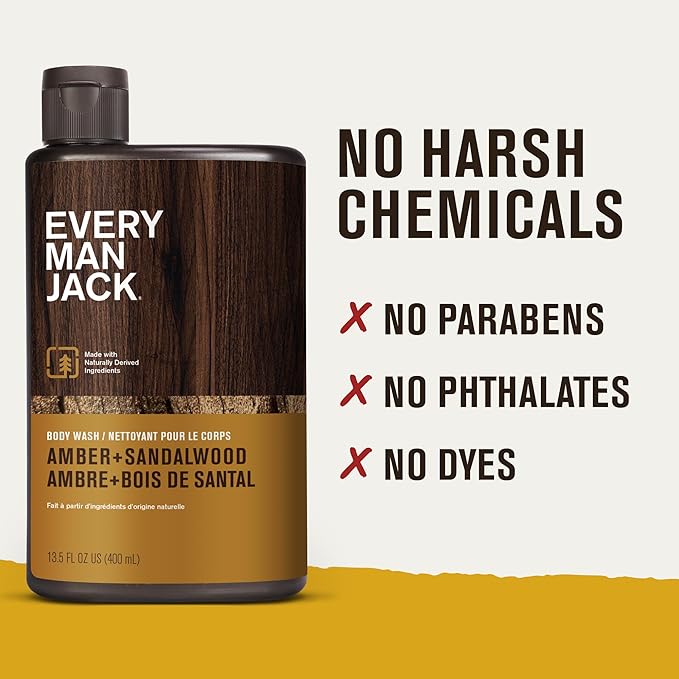 Every Man Jack Men's Body Wash Variety Pack - Includes 3 Body Washes with Natural Ingredients &amp Incredible Scents - Amber + Sandalwood Cedar + Red Sage Sea Minerals + Citron Fragrances (3 Pack)