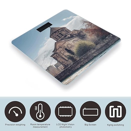 Armenian Church Scale for Body Weight Safe Rounded Corners Tempered Glass Digital Bathroom Scale LED Display 400lb Capacity Weight Scales with High Precision Sensors