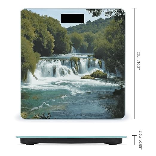 Waterfalls on Krka River Scale for Body Weight Anti-Slip Digital Bathroom Scale Sturdy Toughened Glass Weighing Scales High Precision Safe Rounded Corners Smart Scales