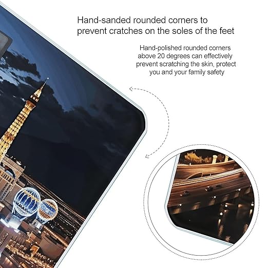 Las Vegas Night View Scale for Body Weight Anti-Slip Tempered Glass Digital Bathroom Scales Clear LCD Display Weighing Scale Safe Rounded Corners Smart Scales